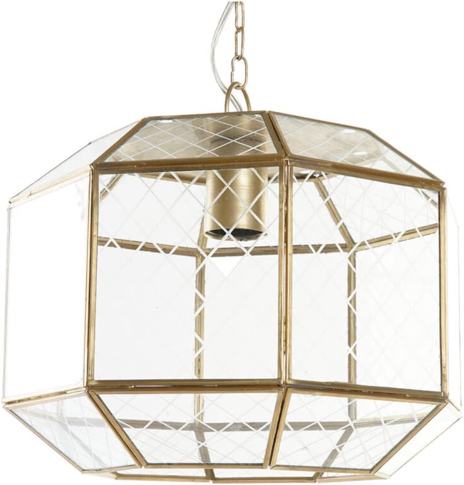 Lampe suspendue en verre facetté et laiton doré