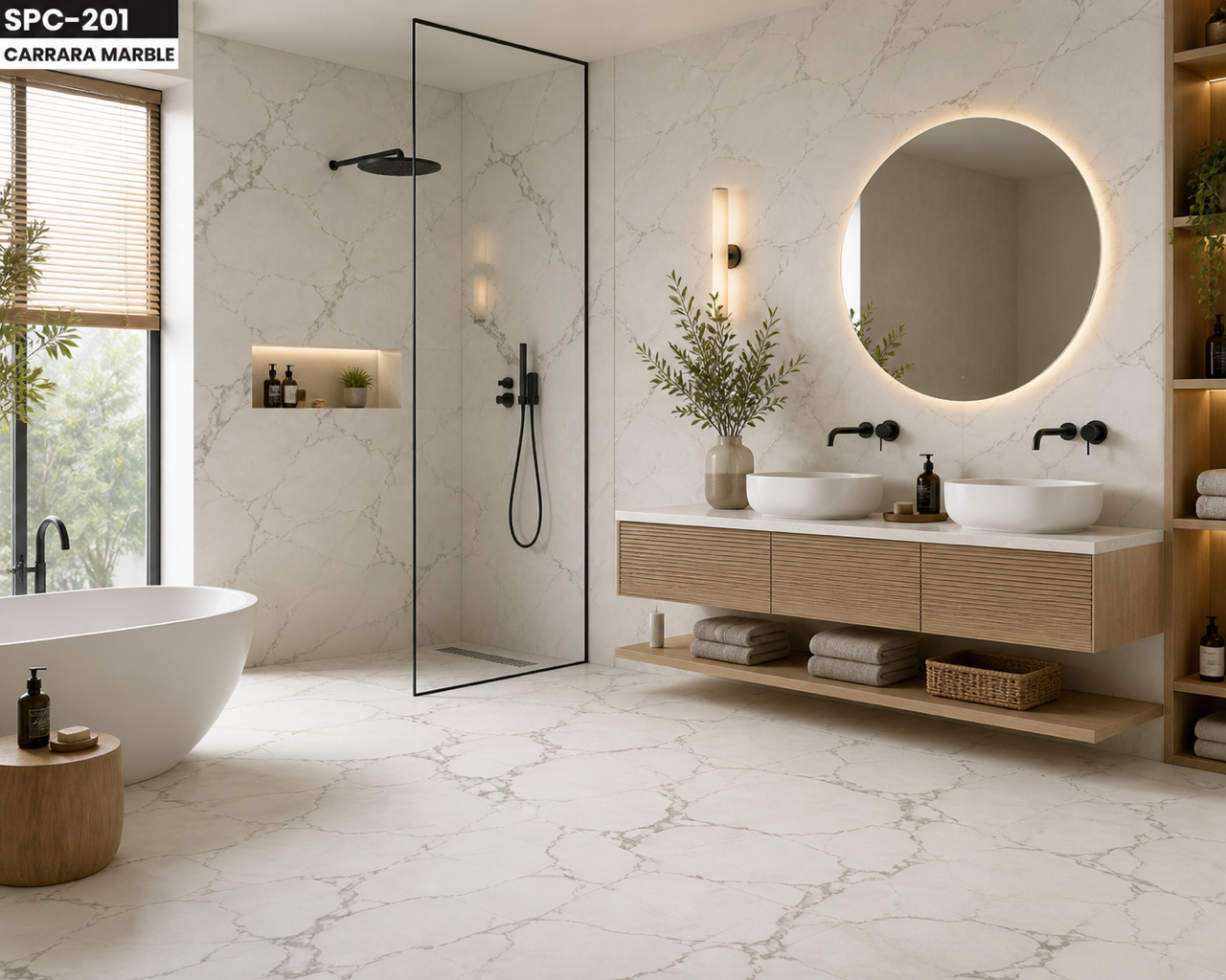 SPC 201 Plaque mural MAT Effet marbre carrara – 600 x 1200 mm