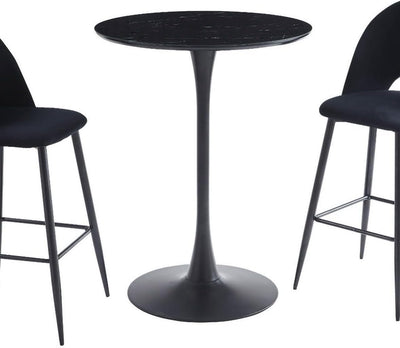 Table Haute B03 Noir Mat verre effet marbre