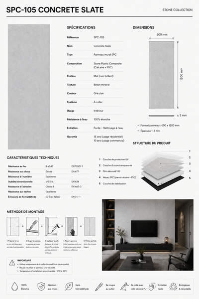 SPC 105 Plaque  mural MAT Effet pierre  –  600 x 1200 mm