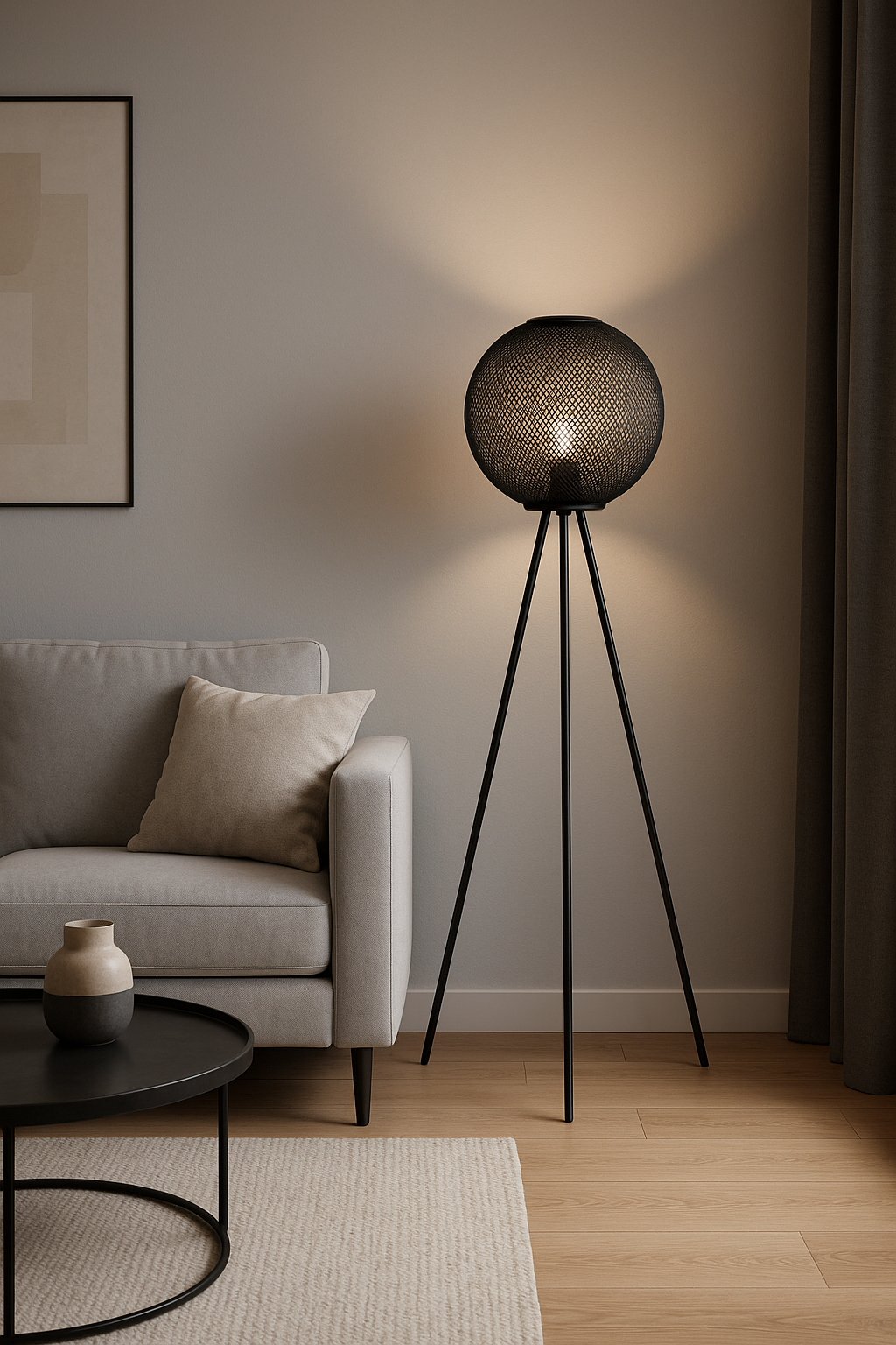 LAMPE TREPIED METAL NOIR 60X50X160CM ROND