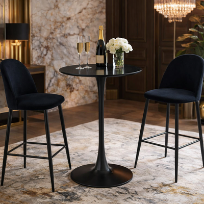 Table Haute B03 Noir Mat verre effet marbre