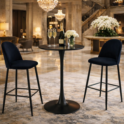 Table Haute B03 Noir Mat verre effet marbre