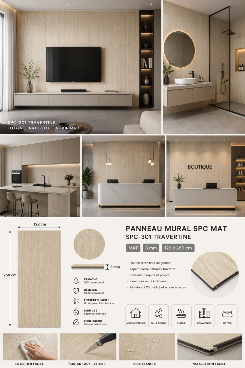 SPC Plaque – Revêtement Mural  – Panneau Décoratif Salle de Bain Cuisine Salon – SPC-301