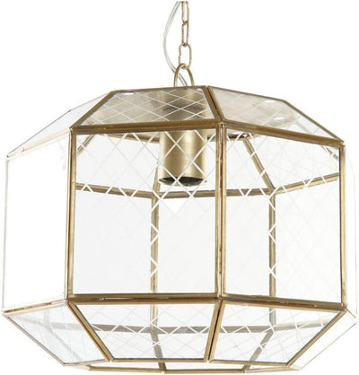 Lampe suspendue en verre facetté et laiton doré